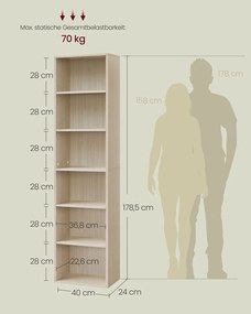 Estante de 6 prateleiras 24 x 40 x 178,5 cm bege natural