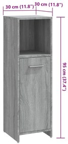 Armário WC 30x30x95 cm derivados de madeira cinzento sonoma