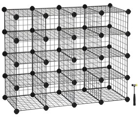 Rack de sapatos SONGMICS, unidade de armazenamento modular DIY grade de arame de metal, organizador de sapatos interligados para armário, corredor, quarto, inclui martelo de borracha e tiras anti-tombamento, preto LPI44HS