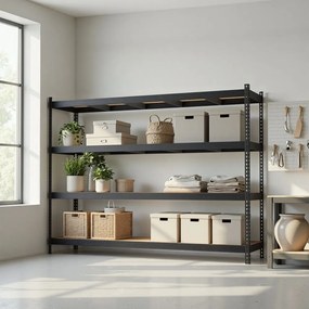 Estante de chão com 4 prateleiras, 60 x 200 x 183 cm, garagem, arrumos Preta