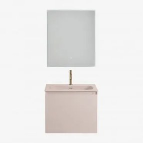 Conjunto De Móveis De Banheiro Em Madeira Macrae Com Pia Integrada Crema Linho & Led Retangular E Anti-embaciamento 60x70 Cm Riben - Sklum