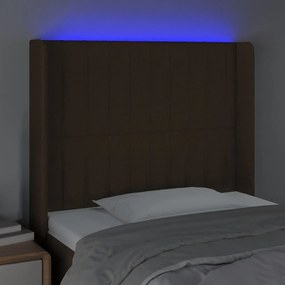 Cabeceira de cama c/ luzes LED tecido 103x16x118/128cm castanho