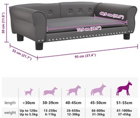 Cama para cães 95x55x30 cm couro artificial cinzento