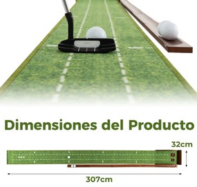 Tapete de golfe com 2 tamanhos de buracos Ajuda à prática com retorno automático da bola 302 x 32 x 32 x 15 cm