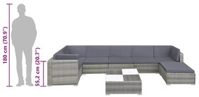 8 pcs conjunto lounge de jardim c/ almofadões vime PE cinzento