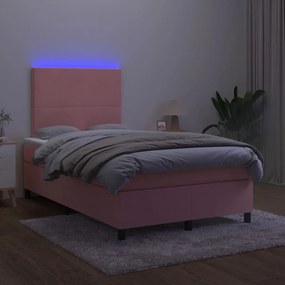 Cama box spring c/ colchão/LED 120x200 cm veludo rosa