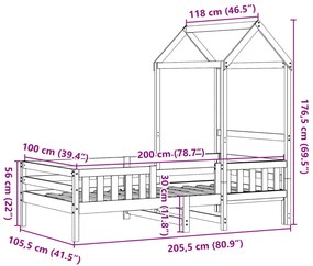 Estrutura de cama com telhado 100x200 cm pinho maciço branco