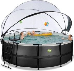 Piscina redonda Black Leather ø427x122cm com bomba de filtro de areia e cobertura cúpula - preta