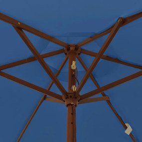 Guarda-sol de jardim com poste de madeira 196x231 cm azul-ciano