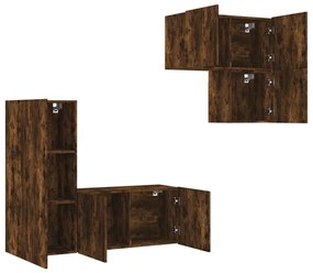 4 pcs móveis de parede p/ TV derivados madeira carvalho fumado