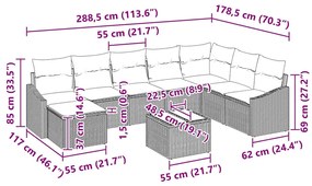 Conjunto de Sofá de Jardim 9 Peças com Almofadas em Rattan Poliéster C