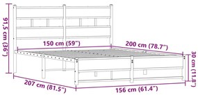 Estrutura cama sem colchão 150x200cm metal carvalho castanho