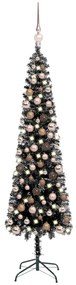 vidaXL Árvore de Natal pré-iluminada fina com bolas 180 cm preto
