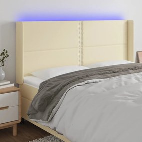 vidaXL Cabeceira cama c/ LED 183x16x118/128 cm couro artificial crème