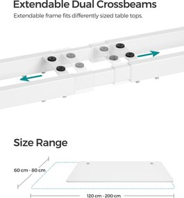 Estrutura Secretária regulável em altura sem tampo com motor duplo 60 x (107,5-175) x (69-115) cm Branco