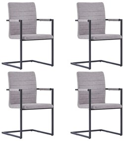Cadeiras jantar cantilever 4pcs couro artificial cinzento-claro