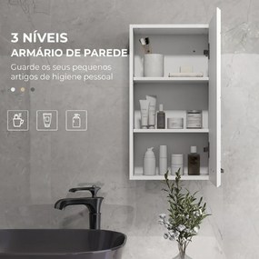 Móvel de Casa de Banho Suspenso com Prateleira Ajustável para Cozinha Lavandaria Quarto Branco Brilhante