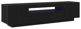 Gabinete de TV vidaXL com luzes LED em Preto Carvalho, 160x35x40 cm em