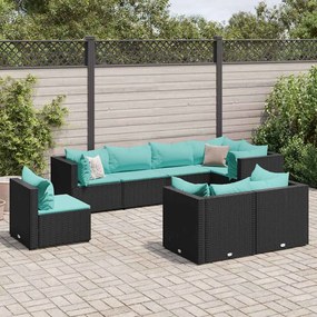 8 pcs conjunto lounge de jardim c/ almofadões vime PE preto