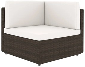 7 pcs conjunto lounge p/ jardim c/ almofadões vime PE castanho