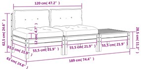 Sofá de 2 lugares para jardim c/ almofadões e apoio de pés