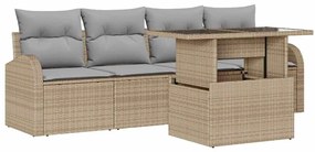 Conjunto de Sofá de Jardim vidaXL de 5 Peças com Almofadas Bege Rattan