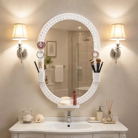 Espelho de Parede Decorativo com Painel Perfurado 90x60 cm para Sala e Quarto Branco