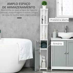 Coluna Casa de Banho com 2 Portas e 2 Prateleiras Abertas Estilo Moderno 15,2x29,8x118cm Branco e Cinza