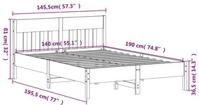 Estrutura cama c/ cabeceira 140x190cm pinho maciço castanho-mel