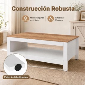 Mesa de Centro, 105 x 60 x 46 cm, Arrumação Dupla, Natural e Branco