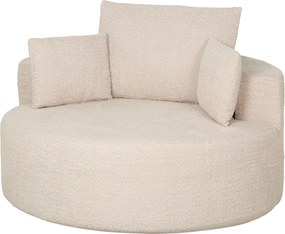 Pufe-poltrona 130 x 130 x 82 cm redondo em chenille, assento amplo, 2 almofadas, 1 encosto, 1 almofada cilíndrica, capacidade de carga de 250 kg, crem
