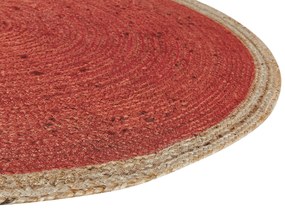 Tapete em juta vermelho coral e creme ⌀ 120 cm MENEMEN Beliani