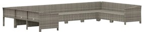 10 pcs conjunto lounge de jardim c/ almofadões vime PE cinzento
