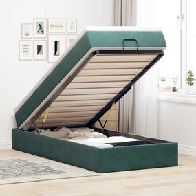 vidaXL Estrutura cama otomana colchão 80x200 cm veludo verde escuro