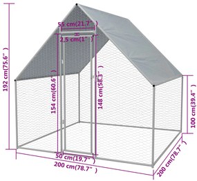 Galinheiro de exterior em aço galvanizado 2x2x1,92 m