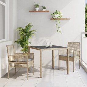 vidaXL Conjunto de Jantar de Jardim em 3 Peças com Almofadas Bege em Rattan Sintético