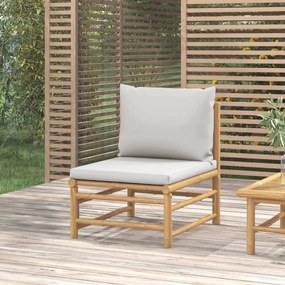 Sofá de centro para jardim bambu com almofadões cinzento-claro