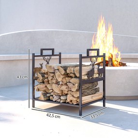 Suporte para Lenha em Metal com Pegas 42,5x33,5x43 cm para Lareira Jardim e Terraço Preto