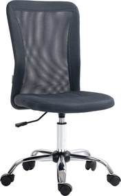 Cadeira de escritório com altura ajustável, base cromada e rotação de 360°, com revestimento em malha cinzenta escura
