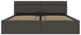 Cama hidráulica c/ arrumação LED 160x200cm tecido cinza-escuro