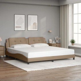 Estrutura cama c/ luzes LED 200x200 cm couro artif. cappuccino