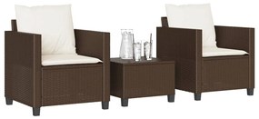 3 pcs conjunto bistrô com almofadões vime PE castanho