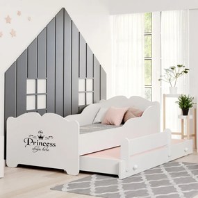 Cama dupla infantil ANNA 160x80 branca - ilustração princesa - colchão e estrado incluído