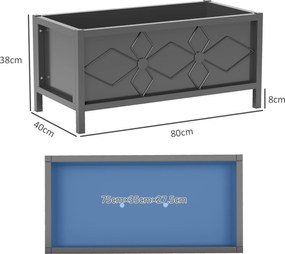 Floreira para exterior, elevada, galvanizada, com rebordo de segurança, retangular, 80 x 40 x 38 cm, preta