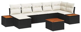 Conjunto de Sofá de Jardim com 8 Peças e Almofadas Preto de Rattan e P