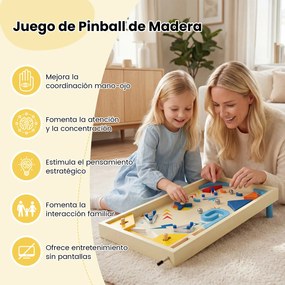 Mesa de Pinball de Madeira, 55 x 26 x 9,5 cm, Jogo Educativo Infantil, Multicolorida