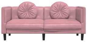 Sofá com almofadões 2 lugares veludo rosa