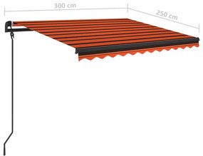 Toldo retrátil manual com LED 3x2,5 m laranja e castanho