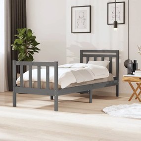 vidaXL Estrutura de cama solteiro 90x190 cm madeira maciça cinzento