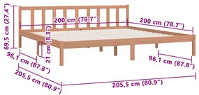 Estrutura de Cama Jane em Madeira de Pinho - 200x200 cm - Castanho Mel